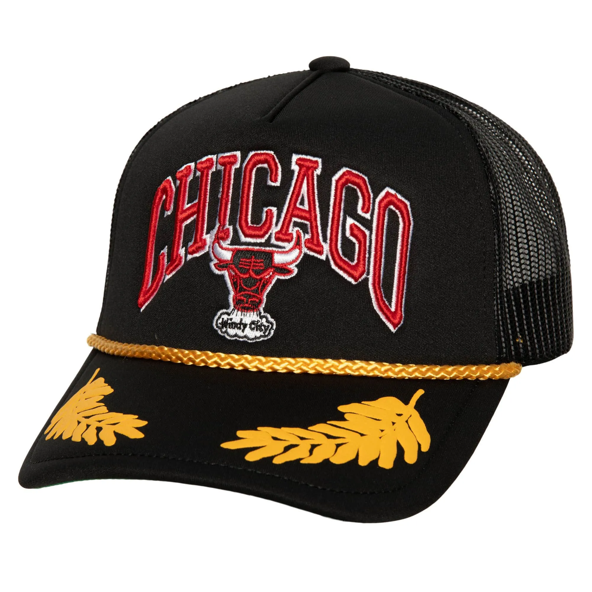 Chicago Bulls NBA Mitchell & Ness Gold Leaf Trucker Cap HWC Chicago Bulls NBA Mitchell & Ness Gold Leaf Trucker Cap HWC