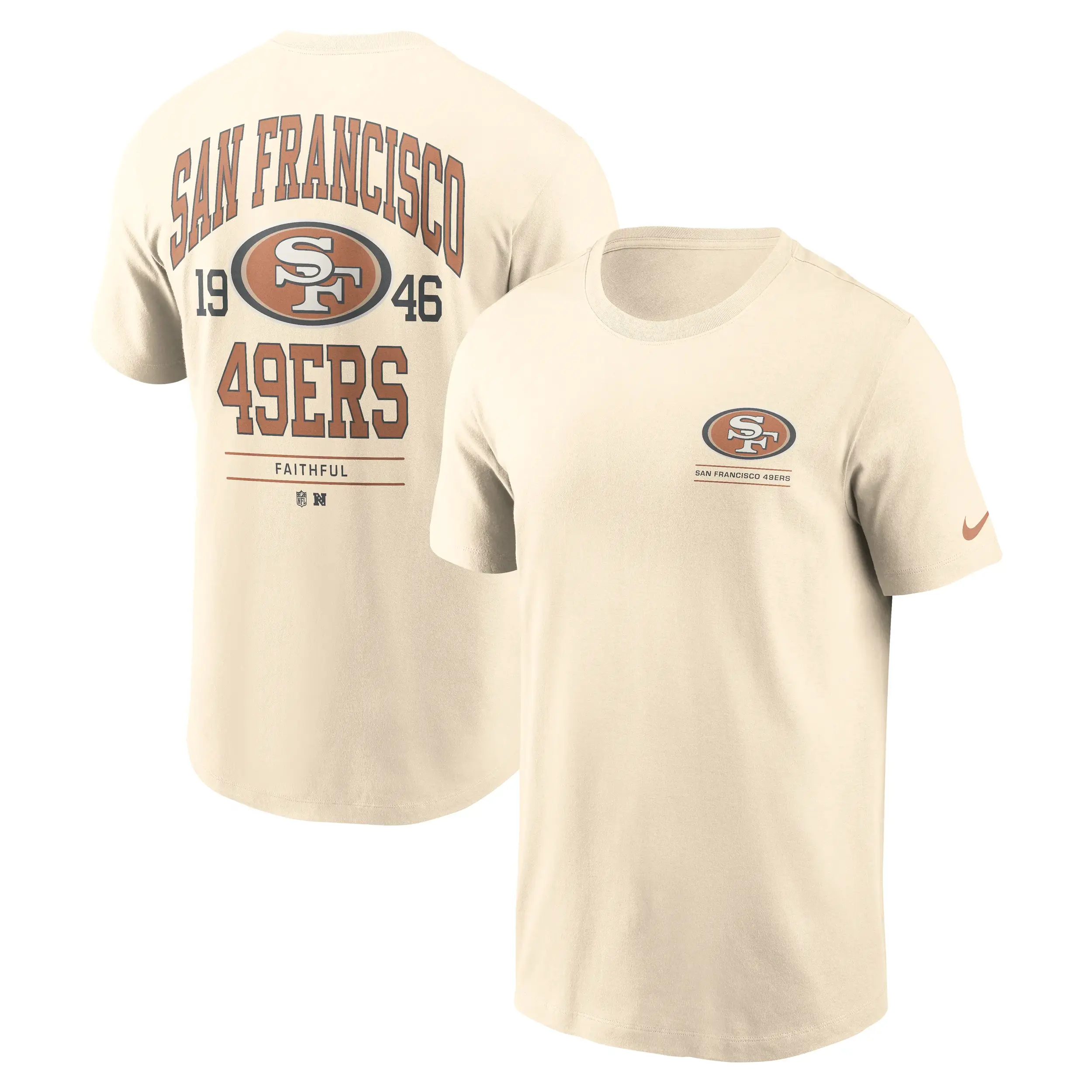 San Francisco 49ers NFL Nike Freestyle Club Crew T-Shirt Cremeweiß