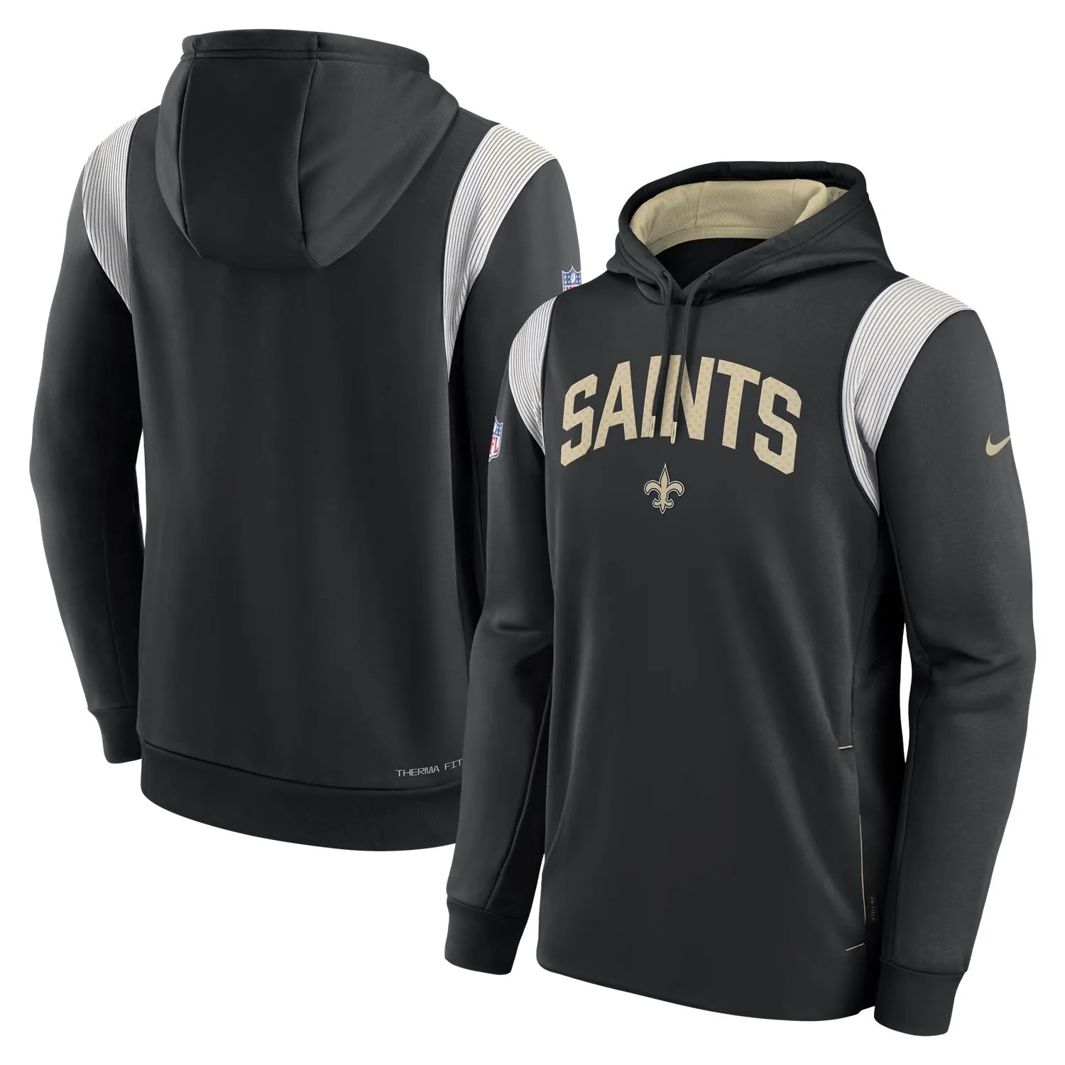 New Orleans Saints NFL Nike On-Field Sideline 2022 Therma-FIT Hoodie Schwarz