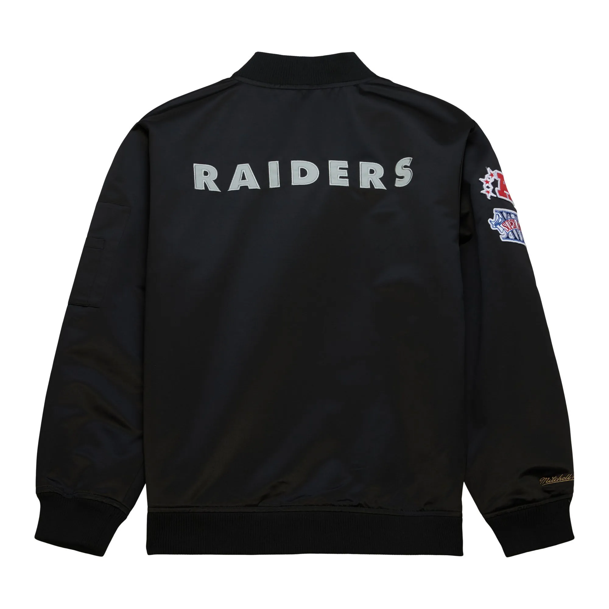 Oakland Raiders NFL Mitchell & Ness Lightweight Satin Bomber Jacke Schwarz
