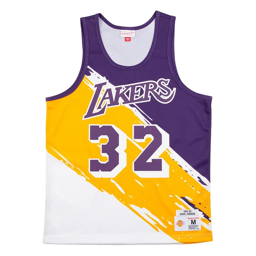 Magic Johnson #32 Los Angeles Lakers NBA Mitchell & Ness Paint Brush Player Mesh Tank Top Magic Johnson #32 Los Angeles Lakers NBA Mitchell & Ness Paint Brush Player Mesh Tank Top
