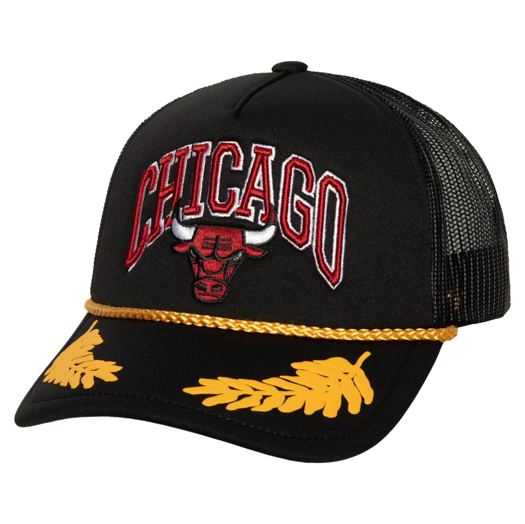 Chicago Bulls NBA Mitchell & Ness Gold Leaf Trucker Cap Chicago Bulls NBA Mitchell & Ness Gold Leaf Trucker Cap