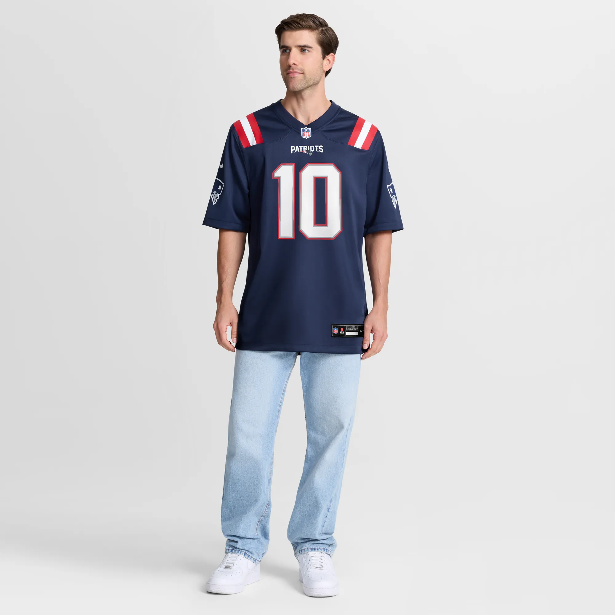 Drake Maye #10 New England Patriots NFL Football Nike Home Game Trikot Navy