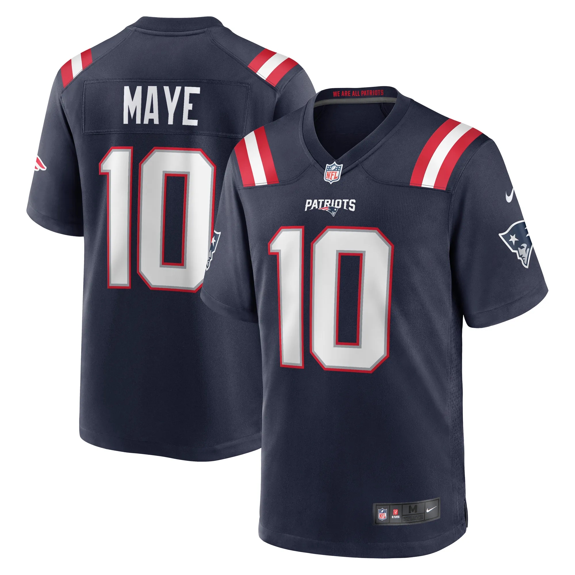 Drake Maye #10 New England Patriots NFL Football Nike Home Game Trikot Navy