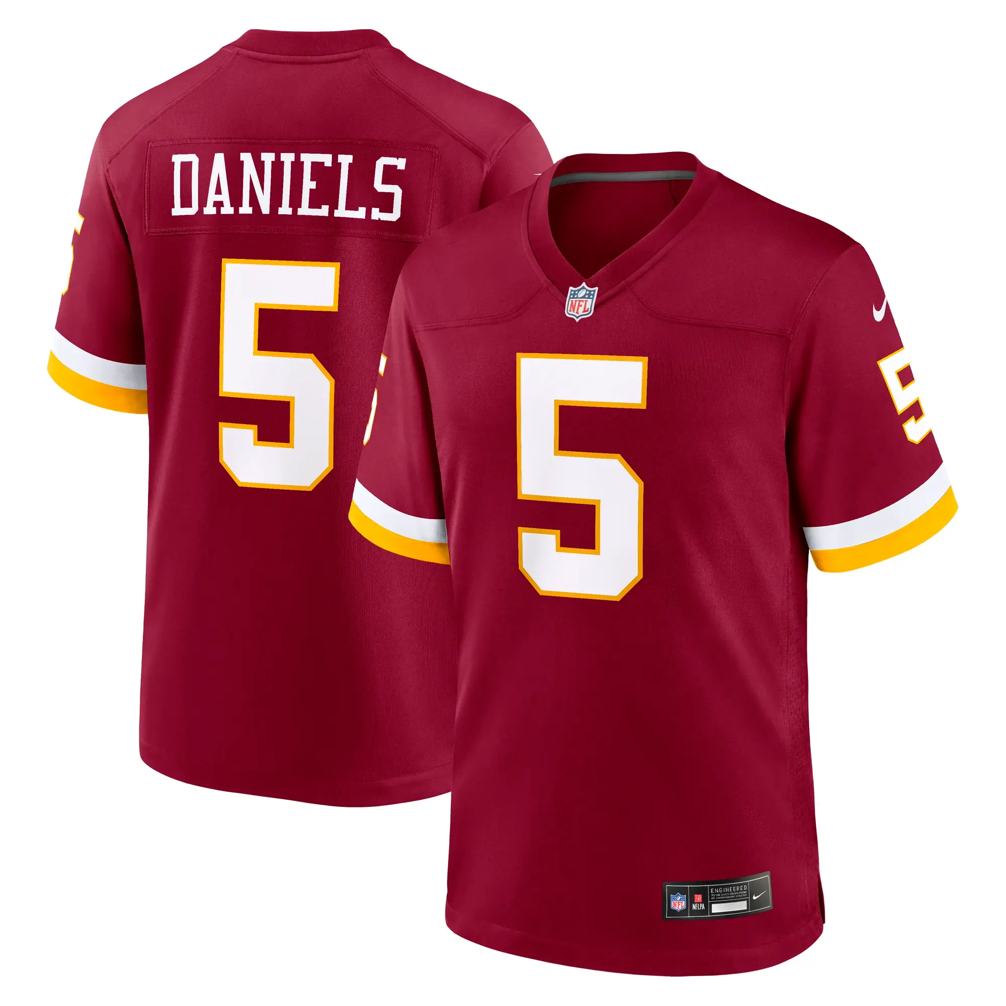 Jayden Daniels #5 Washington Commanders NFL Football Nike Home Game Trikot Rot