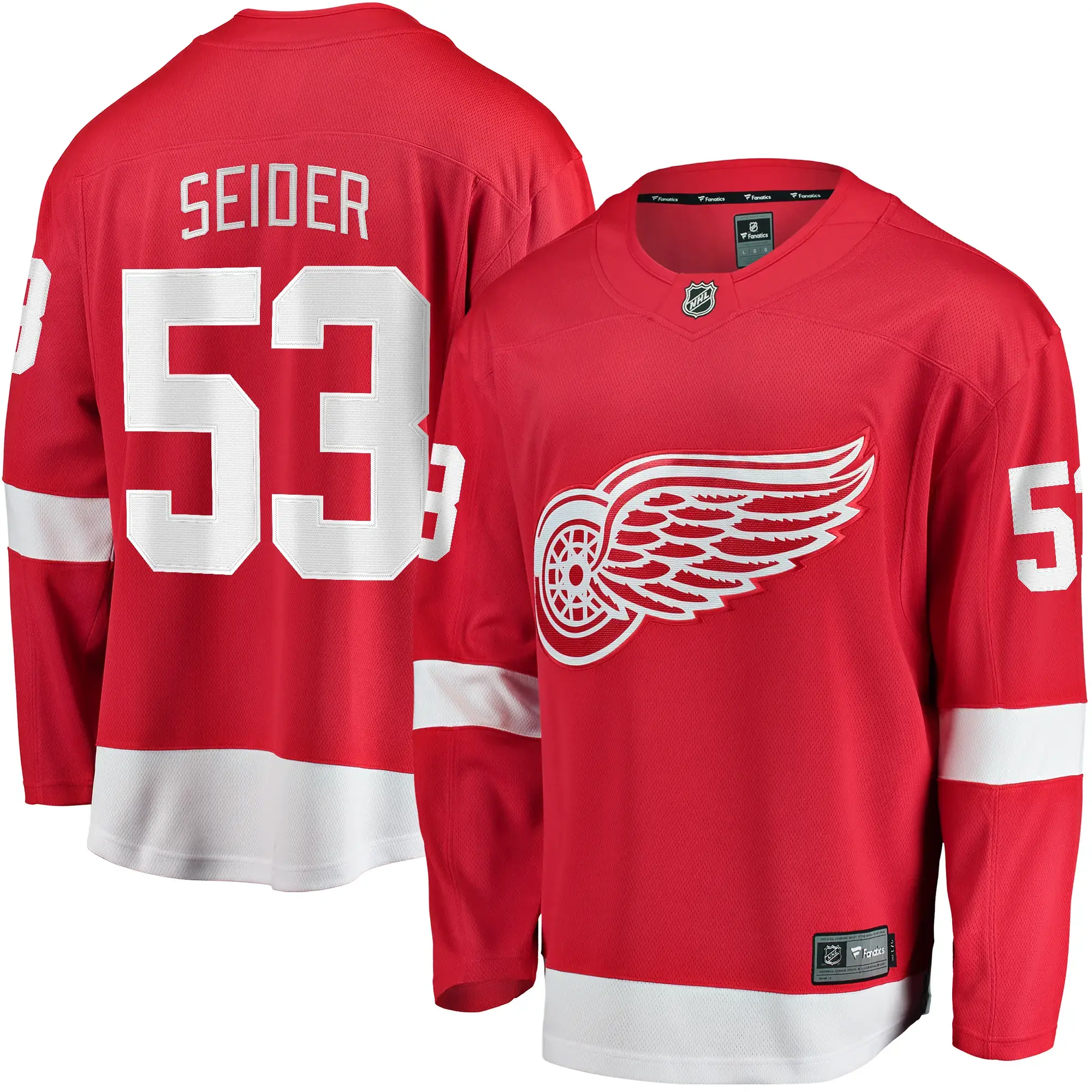 Moritz Seider #53 Detroit Red Wings NHL Eishockey Fanatics Breakaway Trikot Home Rot