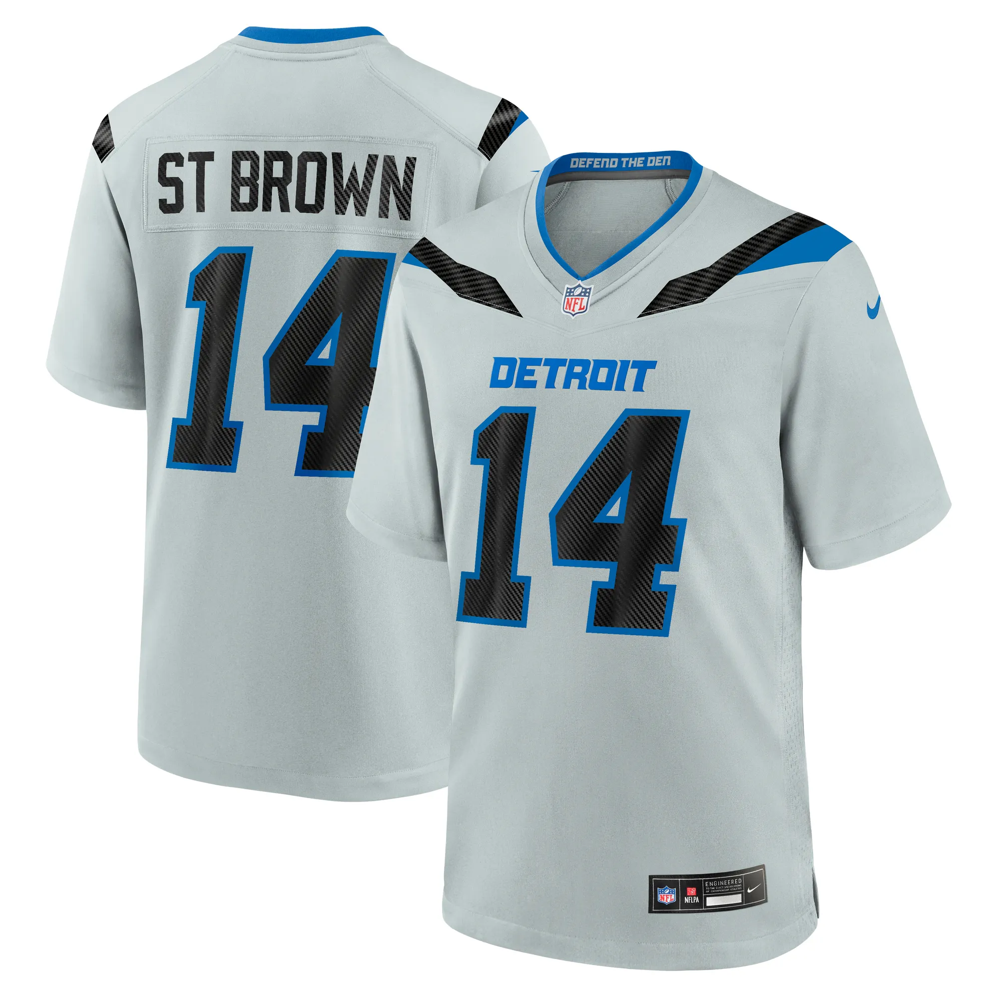 Amon-Ra St. Brown #14 Detroit Lions NFL Football Nike Rivalries Game Trikot Grau