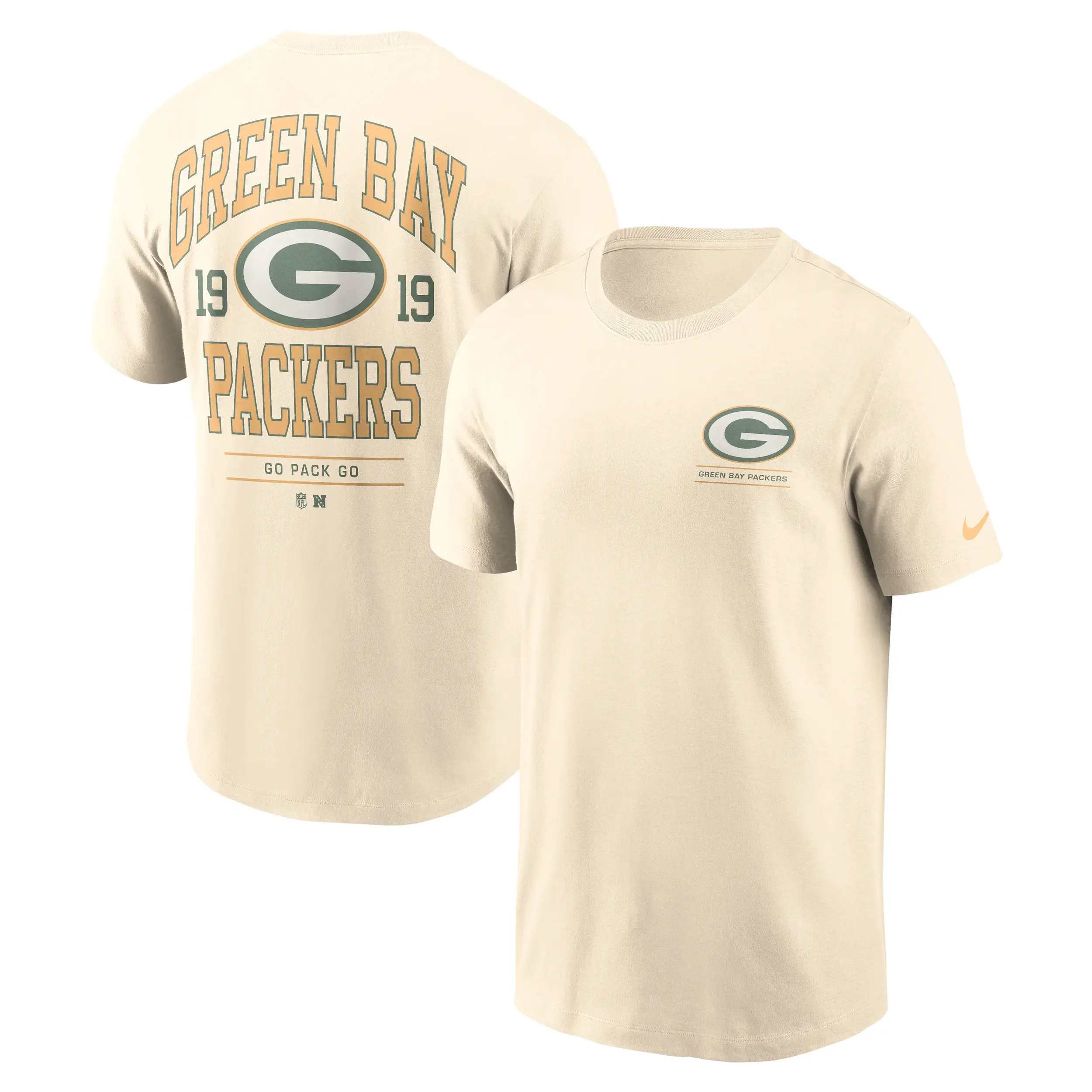 Green Bay Packers NFL Nike Freestyle Club Crew T-Shirt Cremeweiß